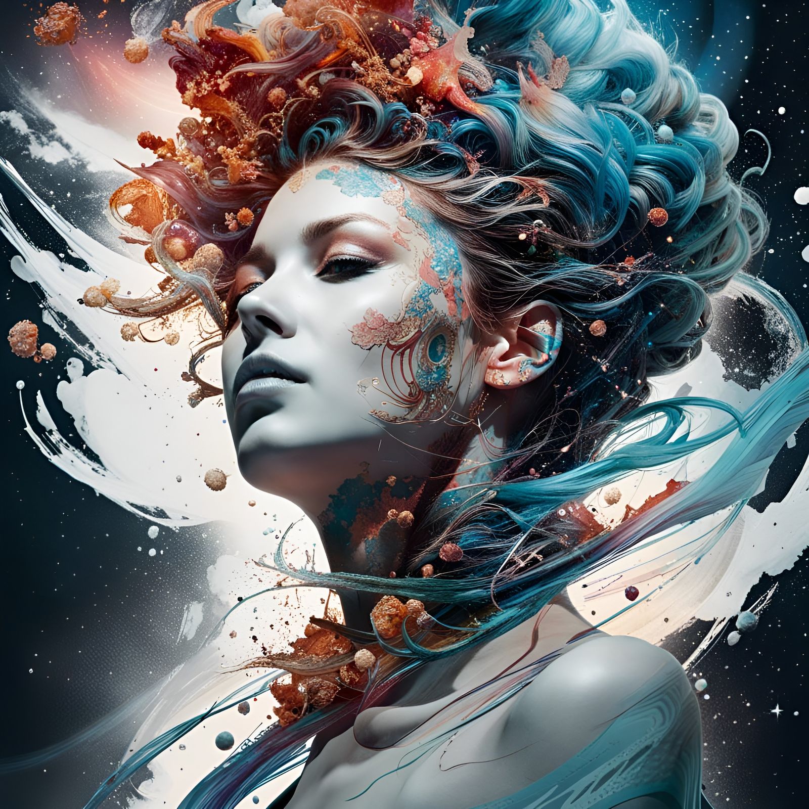 Cosmic Stardust Lady in Space: Inkblot Art