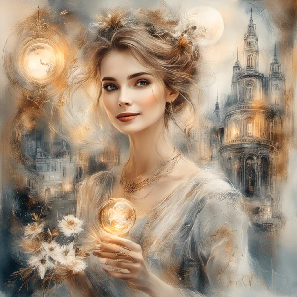 Impressionist Woman with Glowing Orb Portrait