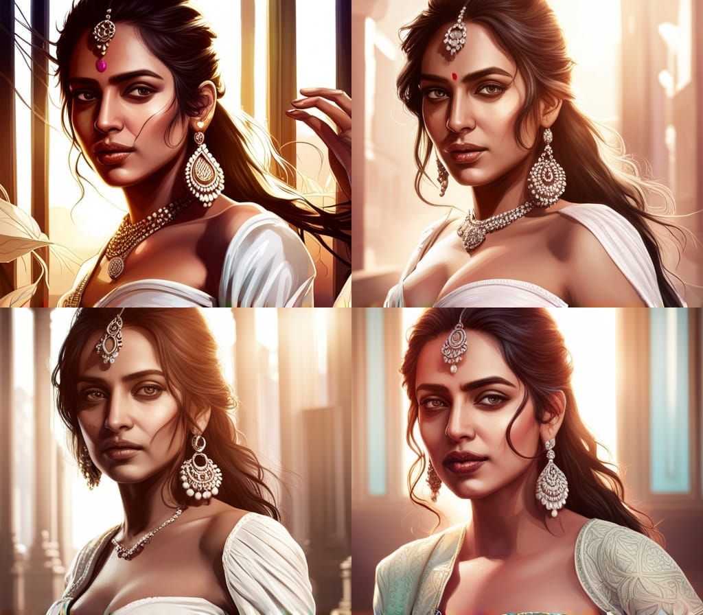 Beautiful Indian Actress Portrait in Digital Art Style