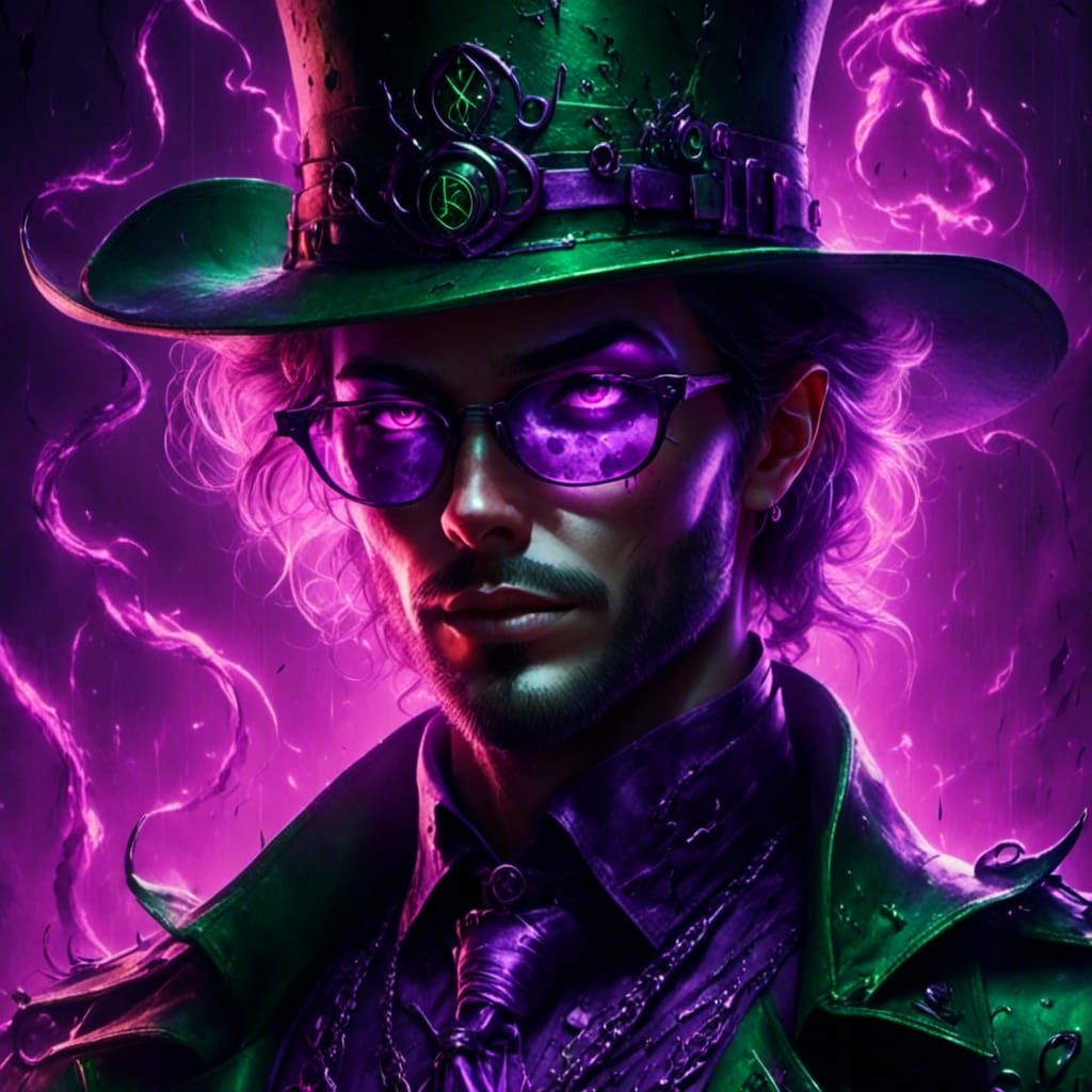Portrait of the The Riddler <lora:Glowing Runes:1.0> <lora:Thriller Fantasy:1.0> 8K resolution Unreal Engine 5 green and...