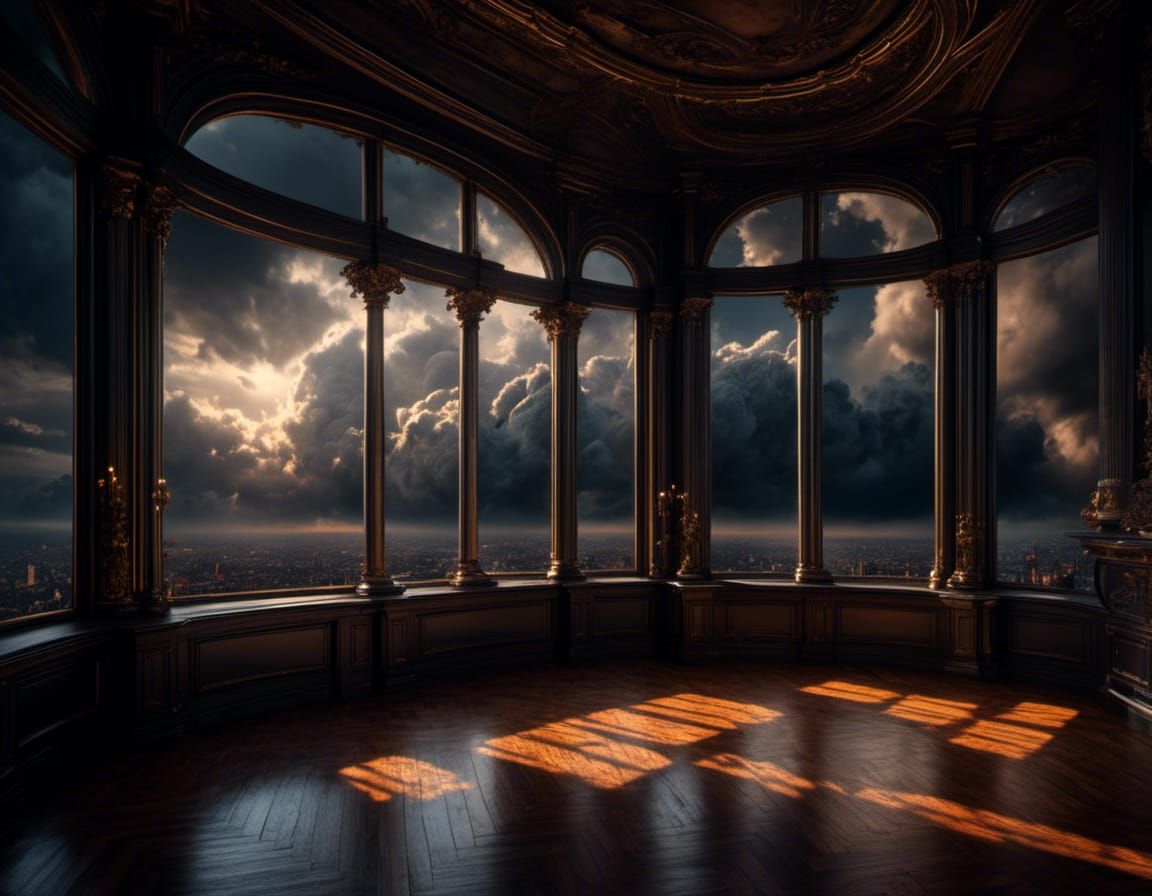 Menacing Storm Clouds Seen Through Ornate Window