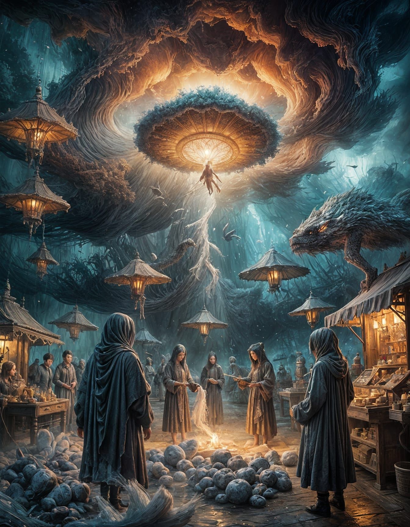 Surreal Alien Marketplace with Floating Merchants