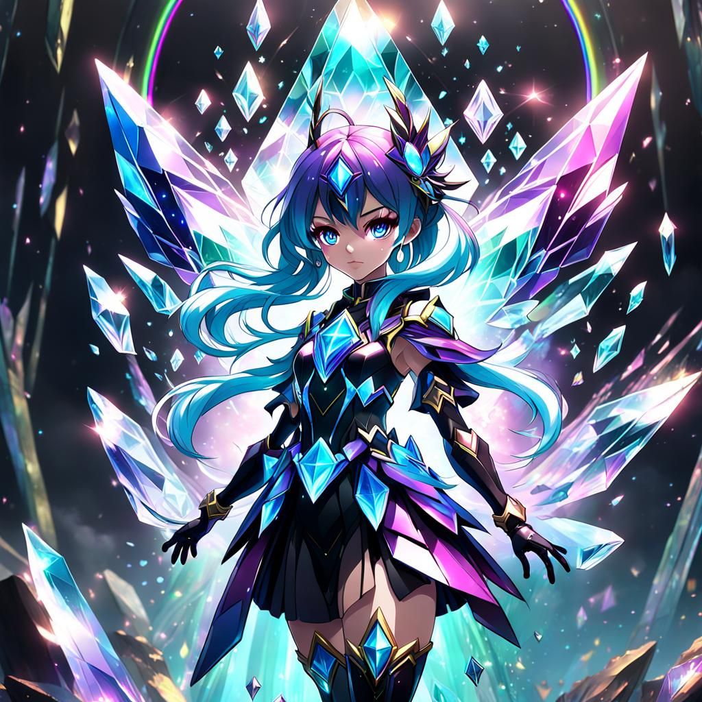Rainbow Crystal Guardian Girl in Anime Style