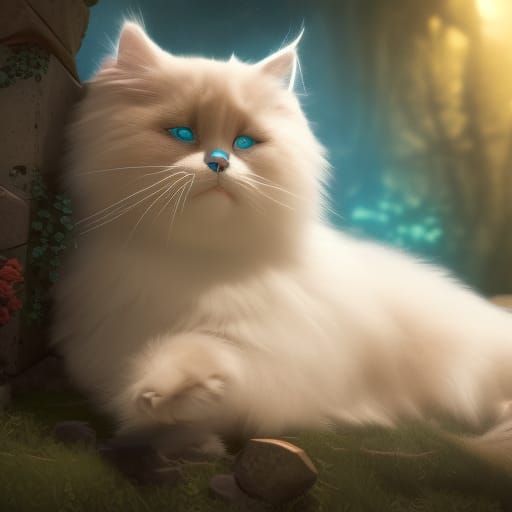 Sleeping Ragdoll Cat: Detailed Matte Painting