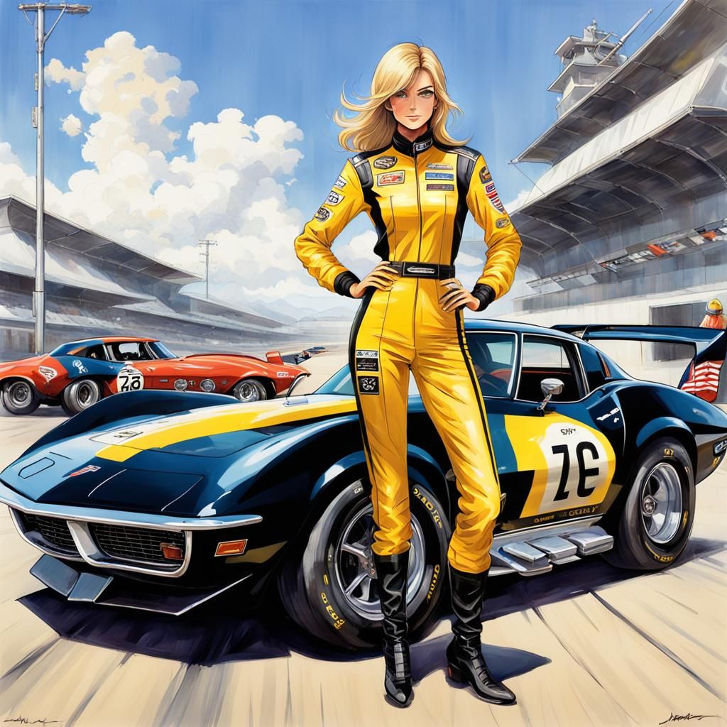 Female Race Car Driver in Manga Art Style