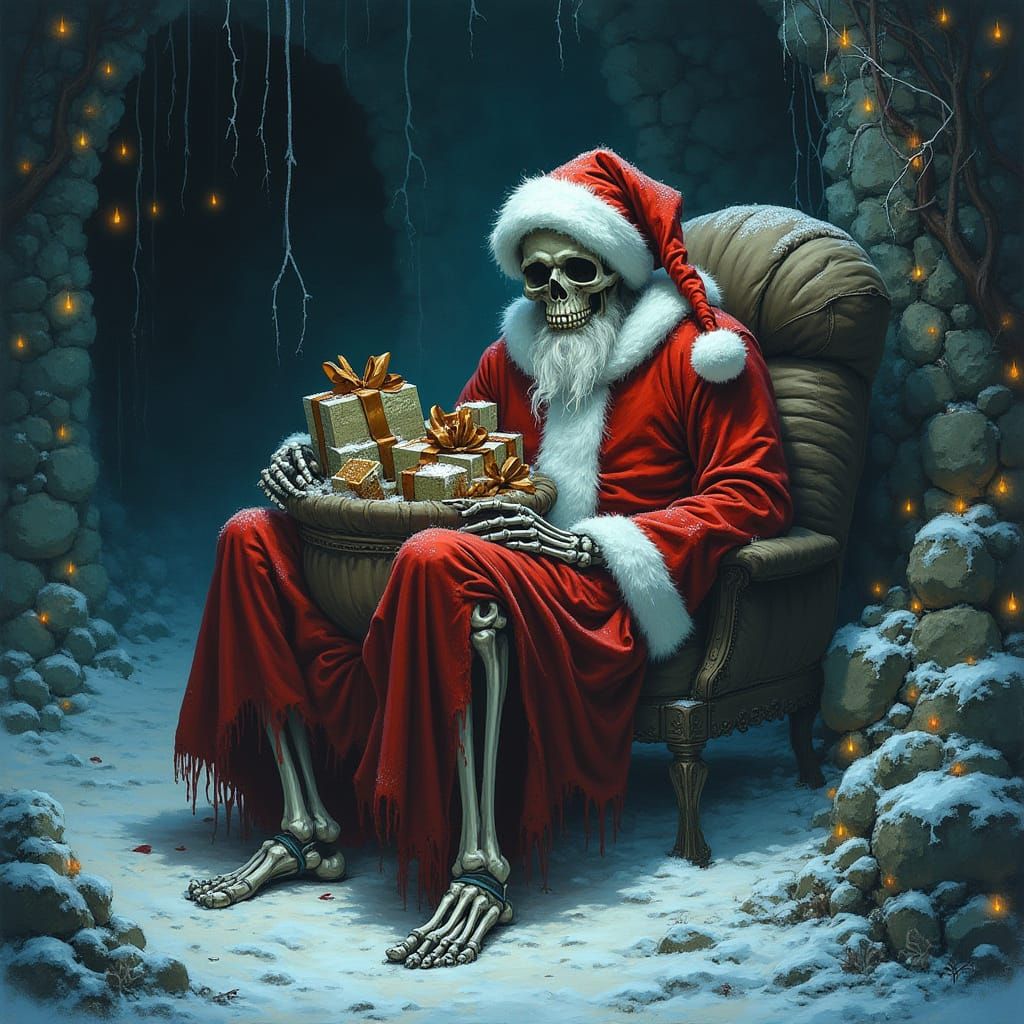 Skeletal Santa Crypt Keeper in Dark Fantasy Style