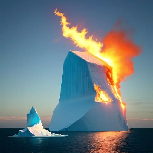 Surreal Iceberg Ablaze in Fiery Display