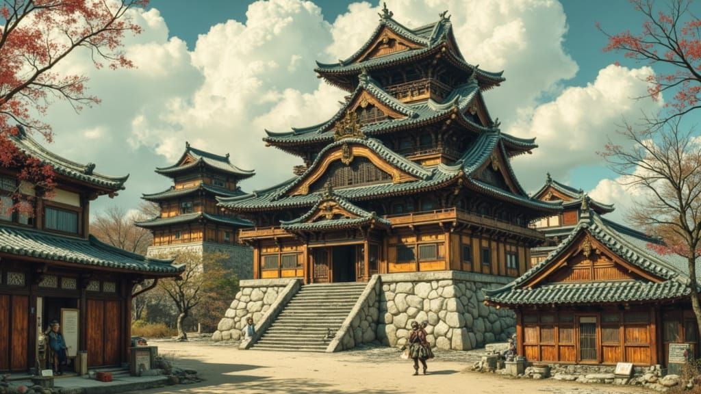 Reconstructed Japanese Castle with Ninomaru in Traditional A...