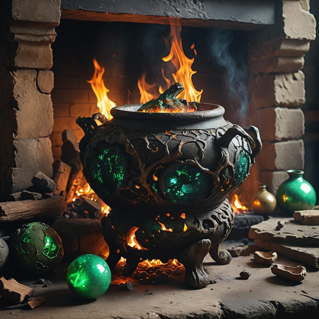 Eerie Potion Still Life with Glowing Eyes