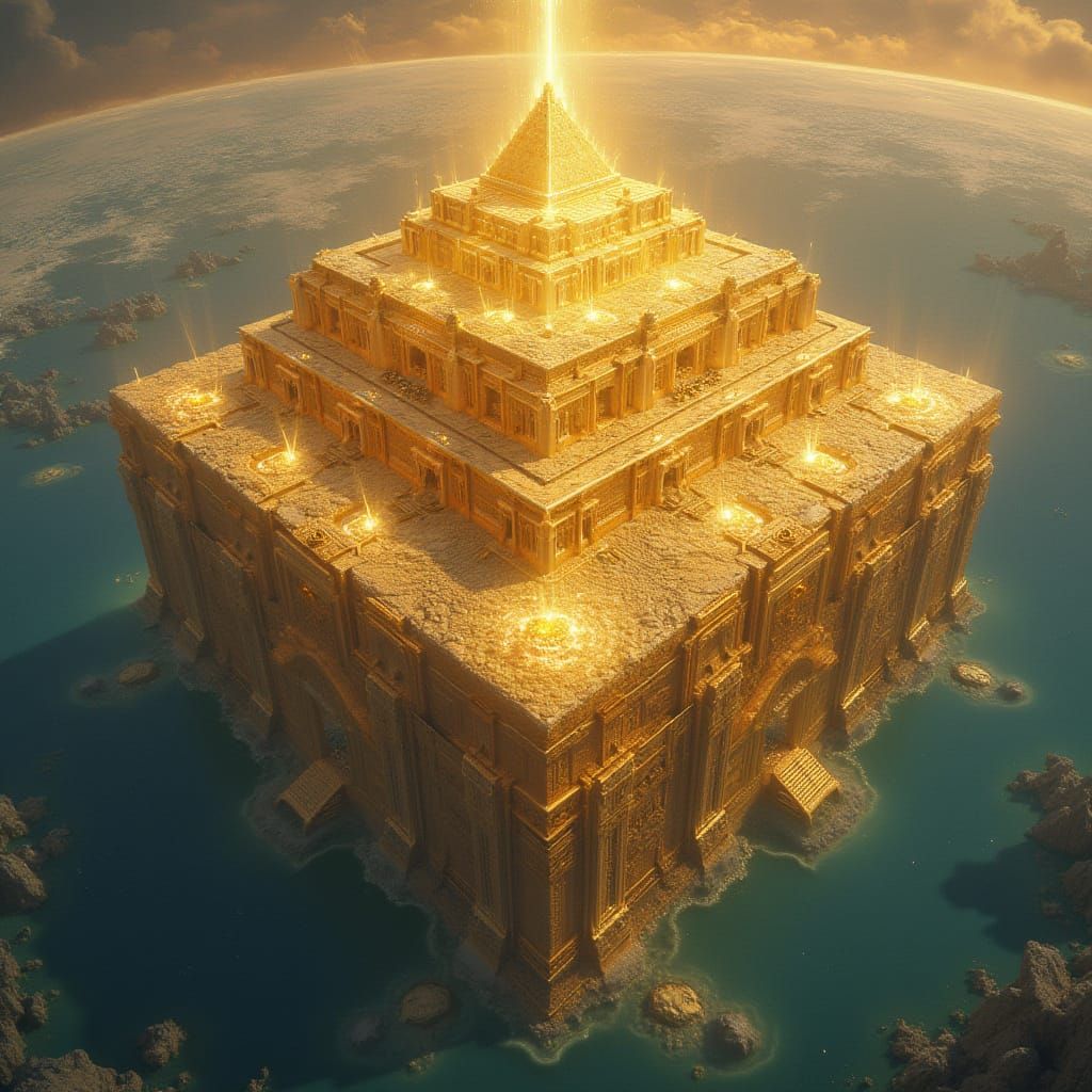 Golden City Descends on Earth: Hyperrealistic Digital Art