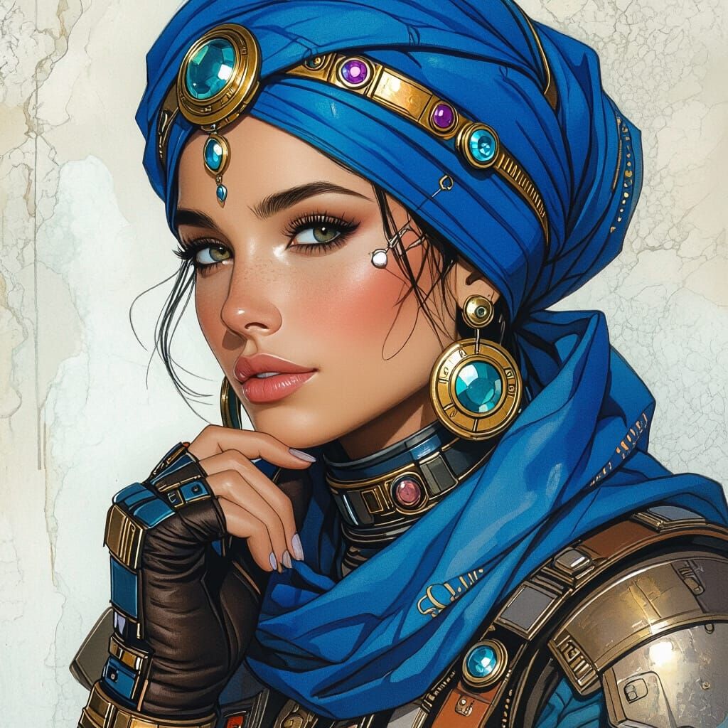 Futuristic Nomad Woman in Steampunk Sci-Fi Style