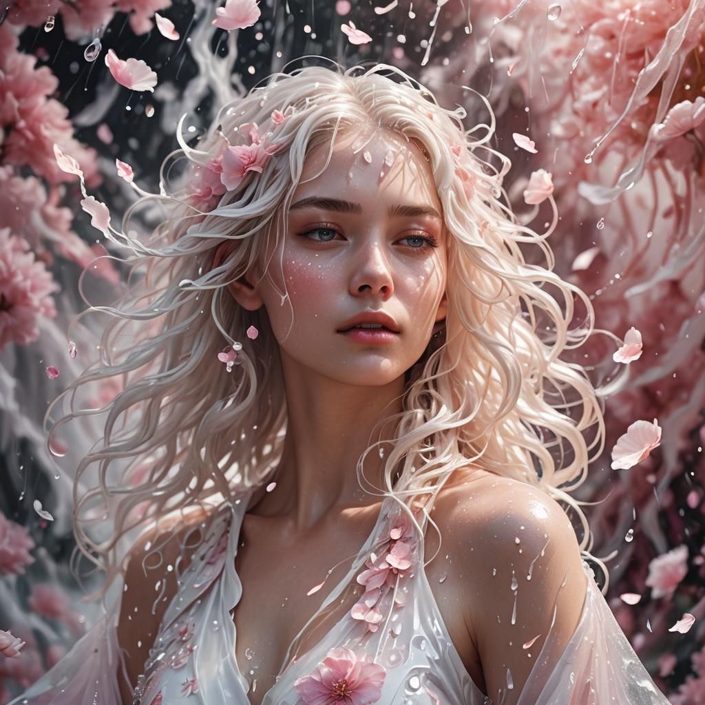 Woman in Petal Vortex: Vivid Digital Art