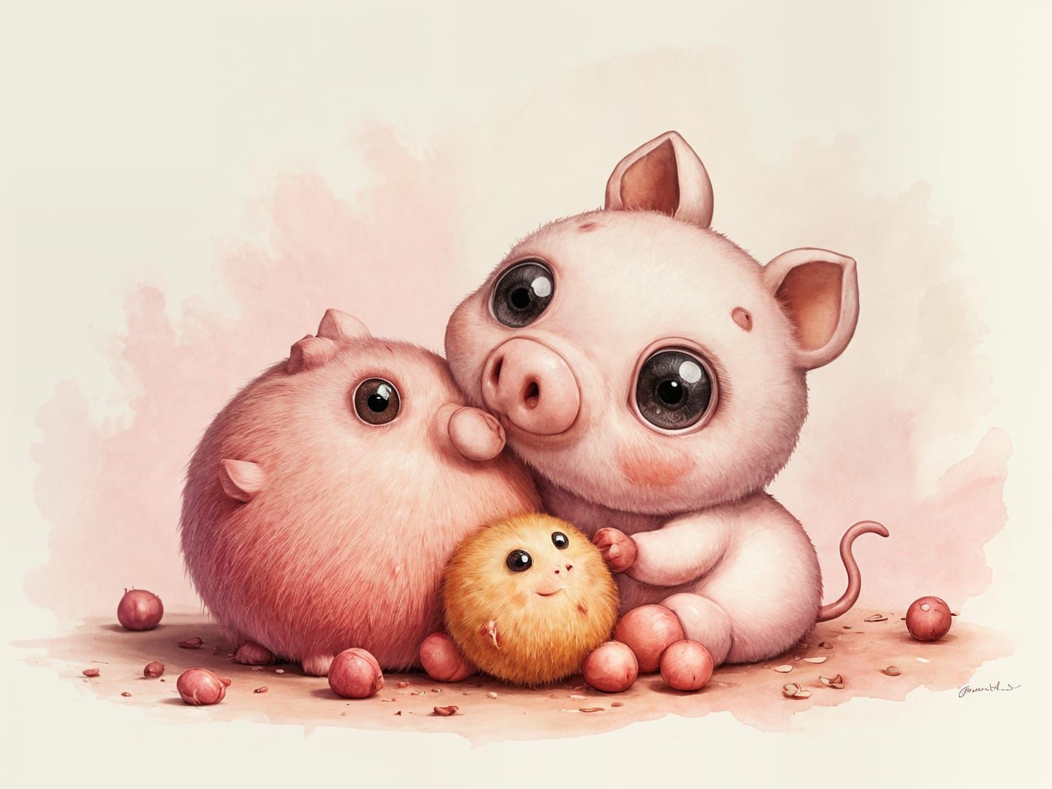 Marzipan Pig and Frugal Pig Share a Warm Embrace