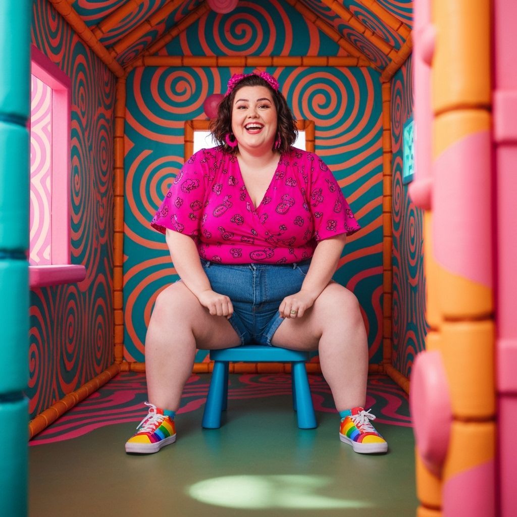 Woman in Playhouse: A Whimsical Colorful Scene