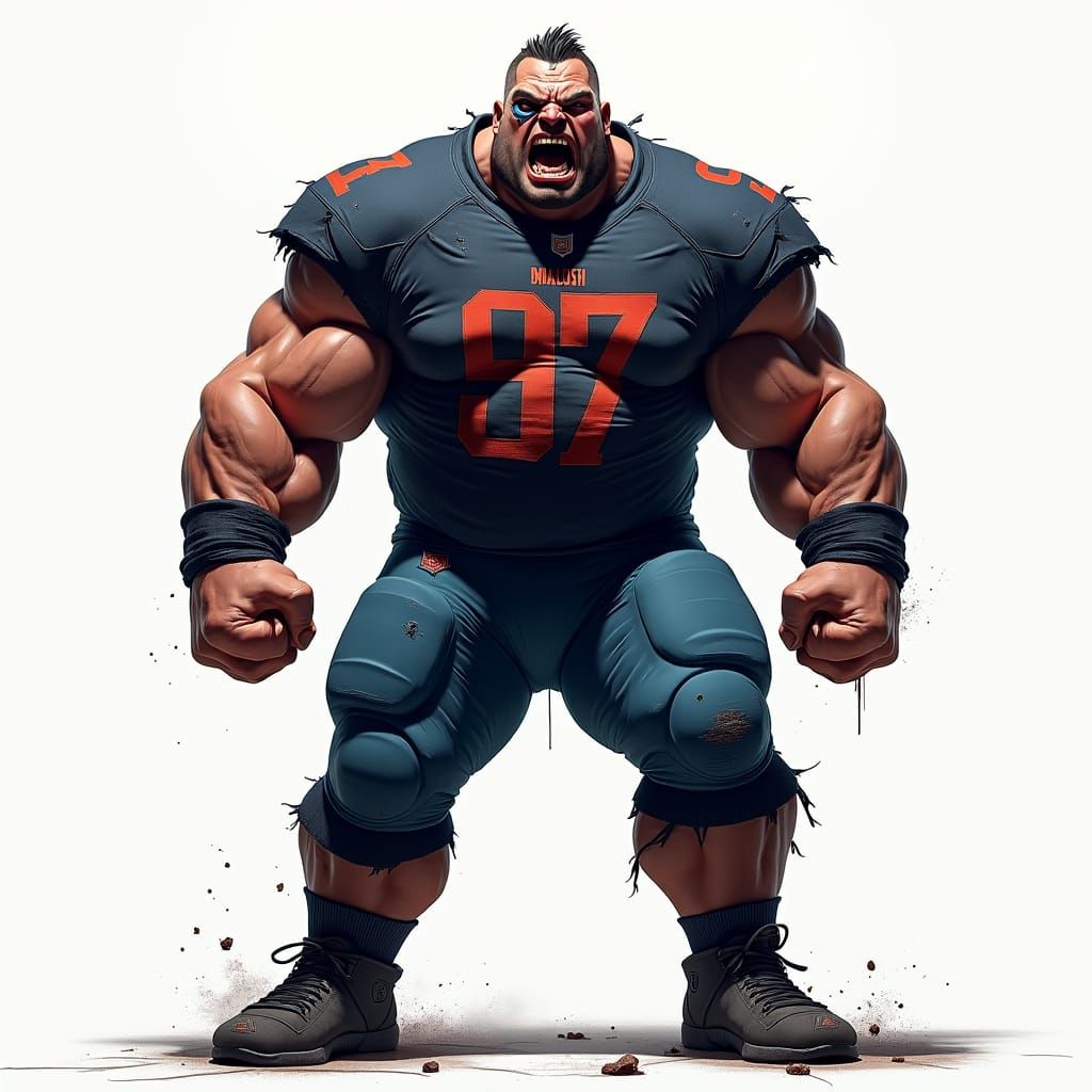 Muscular Football Brawler in Detailed Matte Painting Style