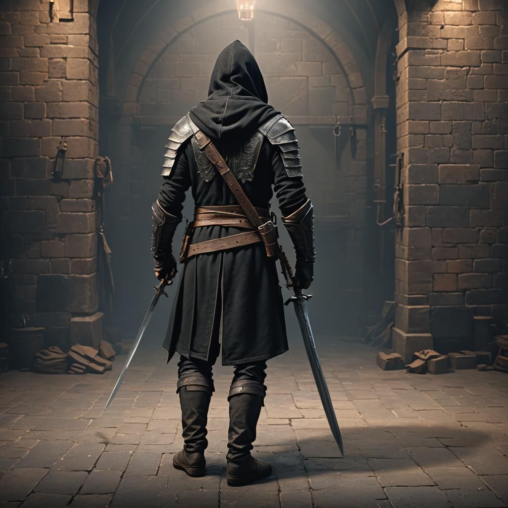 Medieval Blacksmith Forging Sword in Assassin's Creed Style