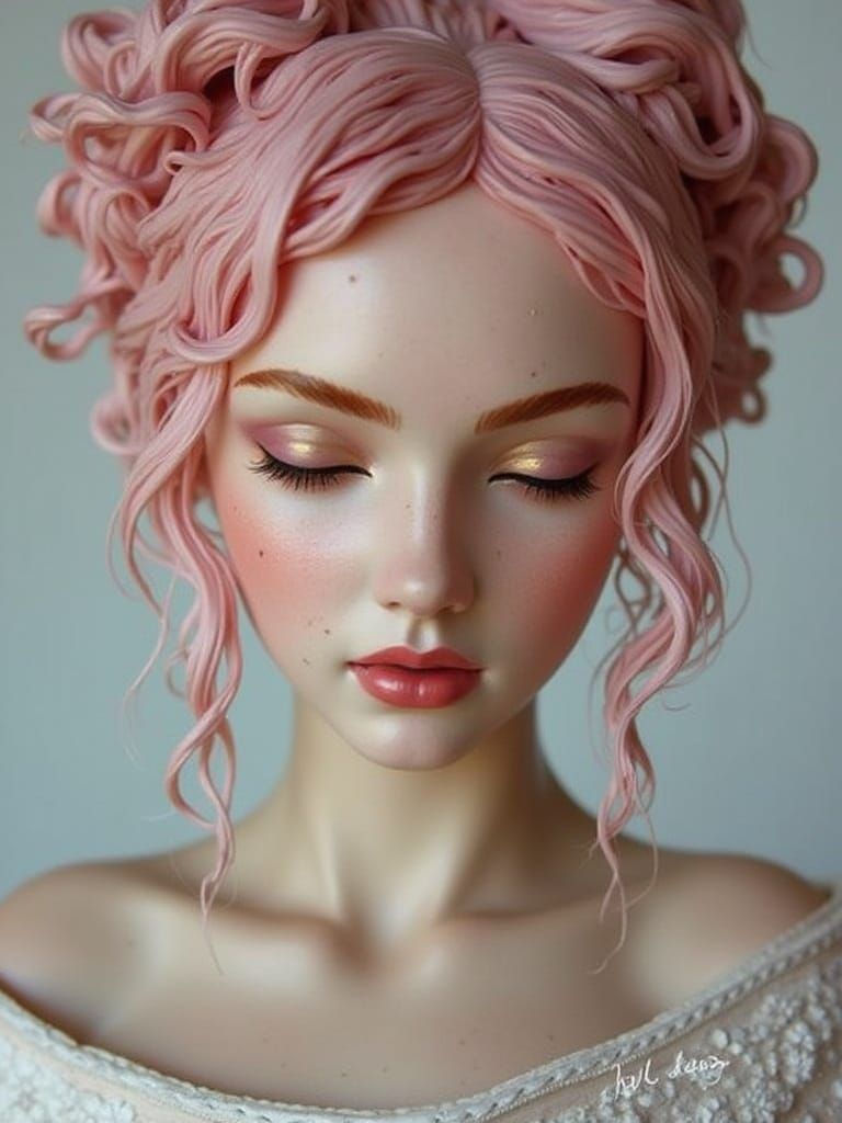 Antique Porcelain Woman Statue with Gold Veins