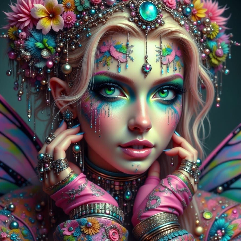 Hyperrealistic Fairy Punk Portrait in Intricate, Futuristic...