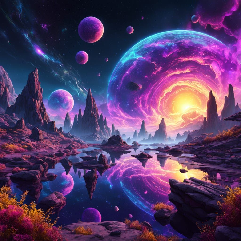 Surreal Alien Planet Concept Art with Floating Rocks