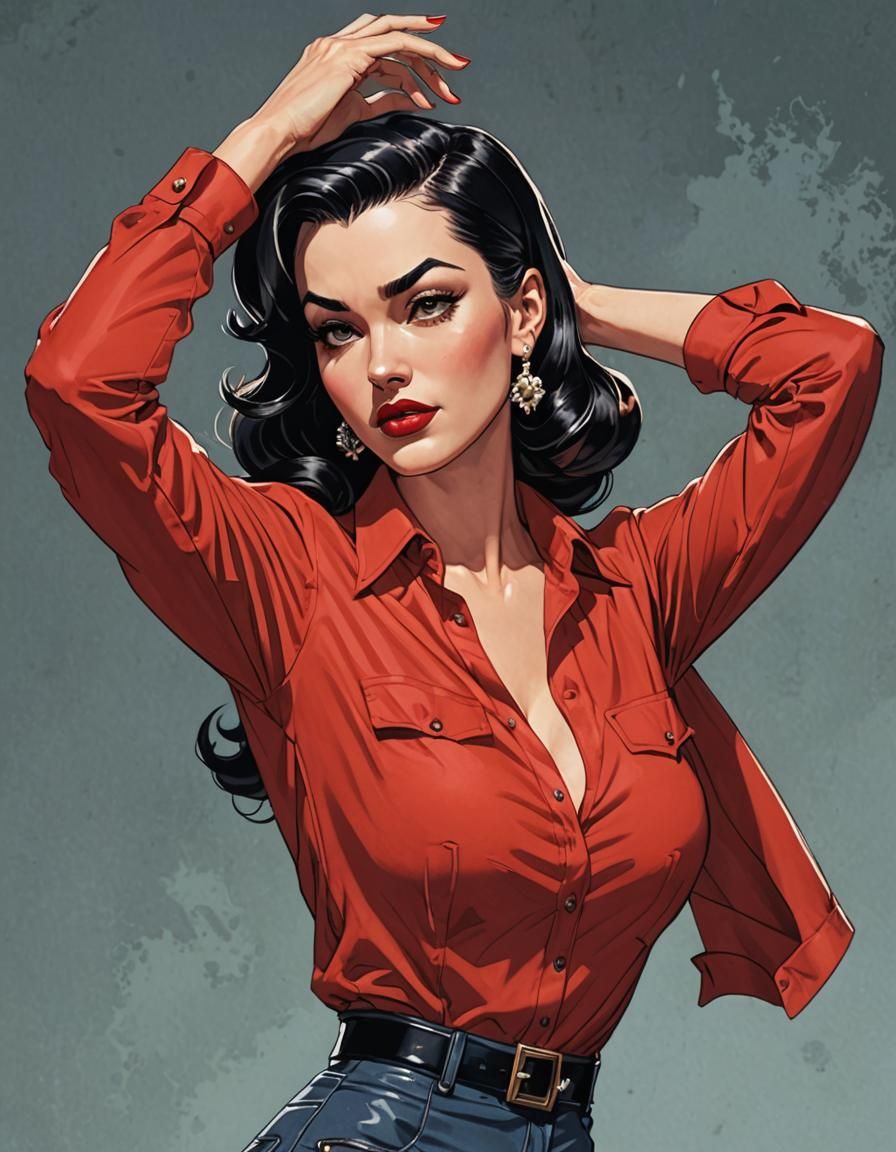 Glamorous Pin-Up Girl in Net Art Style