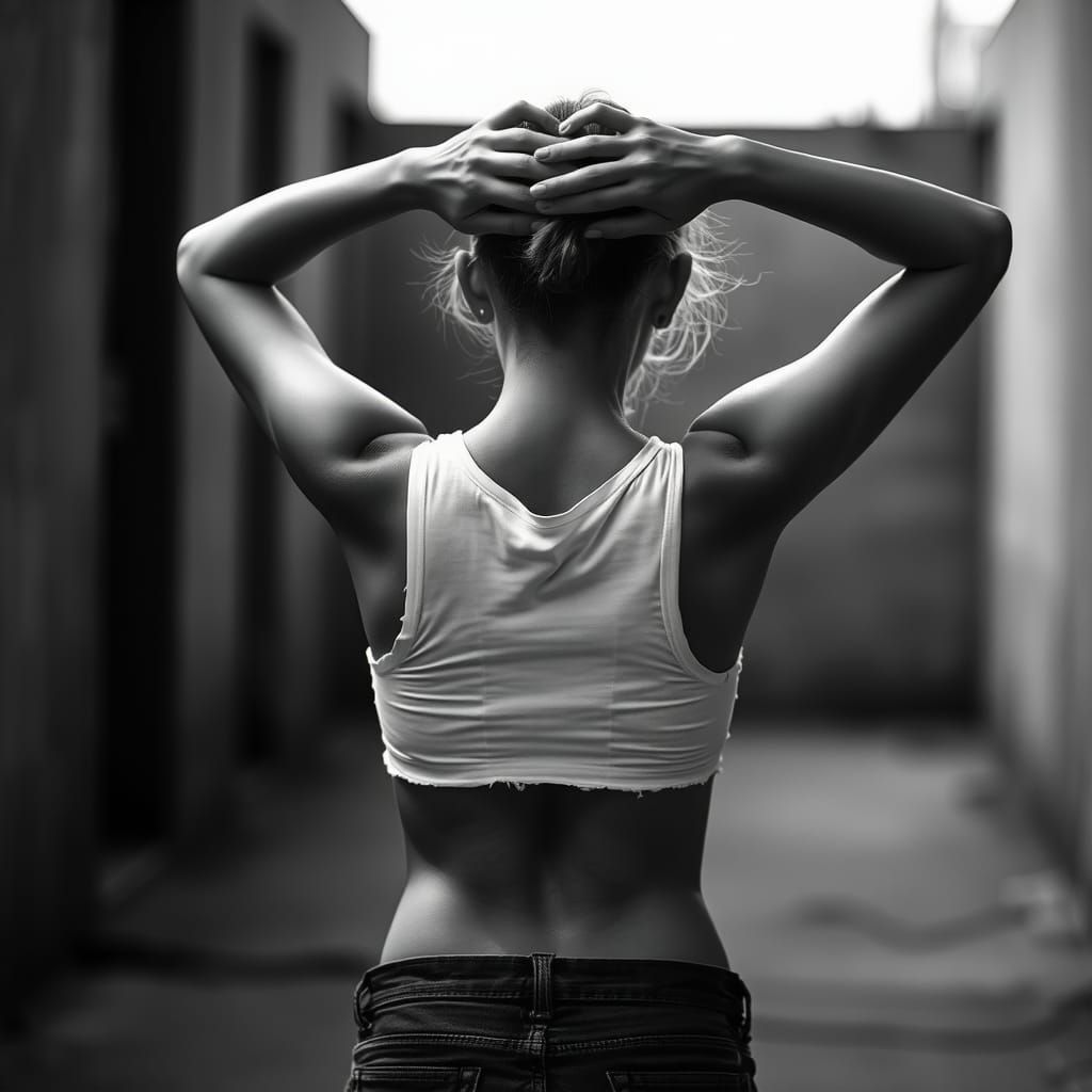 Monochrome Portrait of Athletic Woman in High-Fashion Style