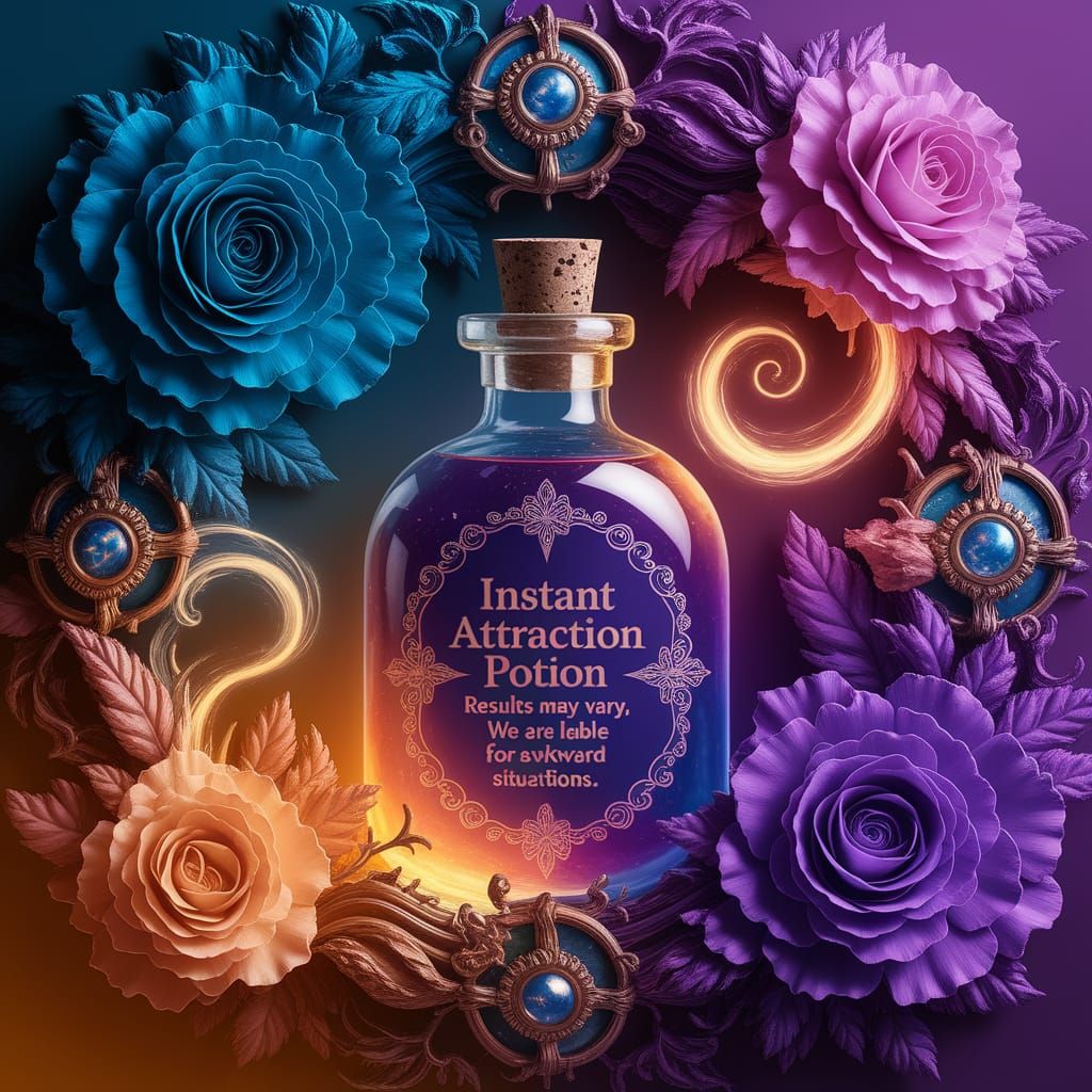 Enchanted Potion of Allure in Vibrant Fantasy Setting