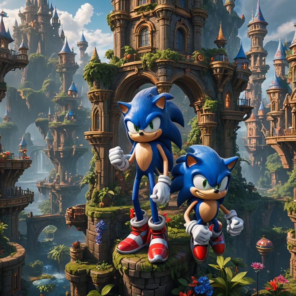 Detailed Matte Painting of Sonic in Fantasy Art Style