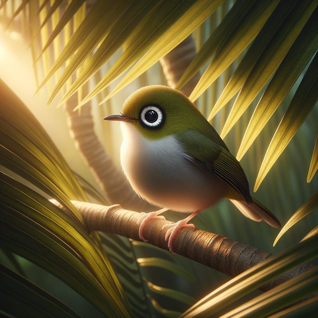 White-Chested White-Eye Songbird in Tropical Setting