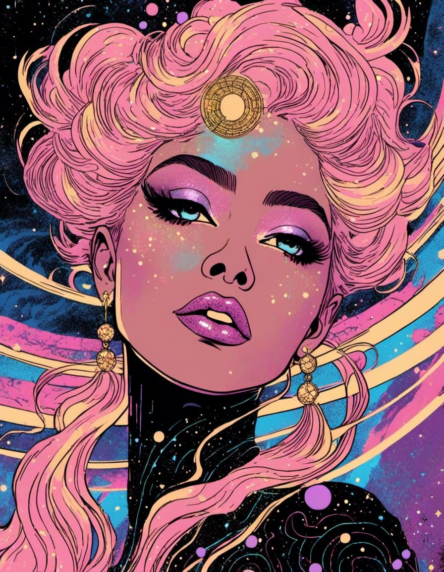 Marbled Galactic Space Scene in Pop Art Style