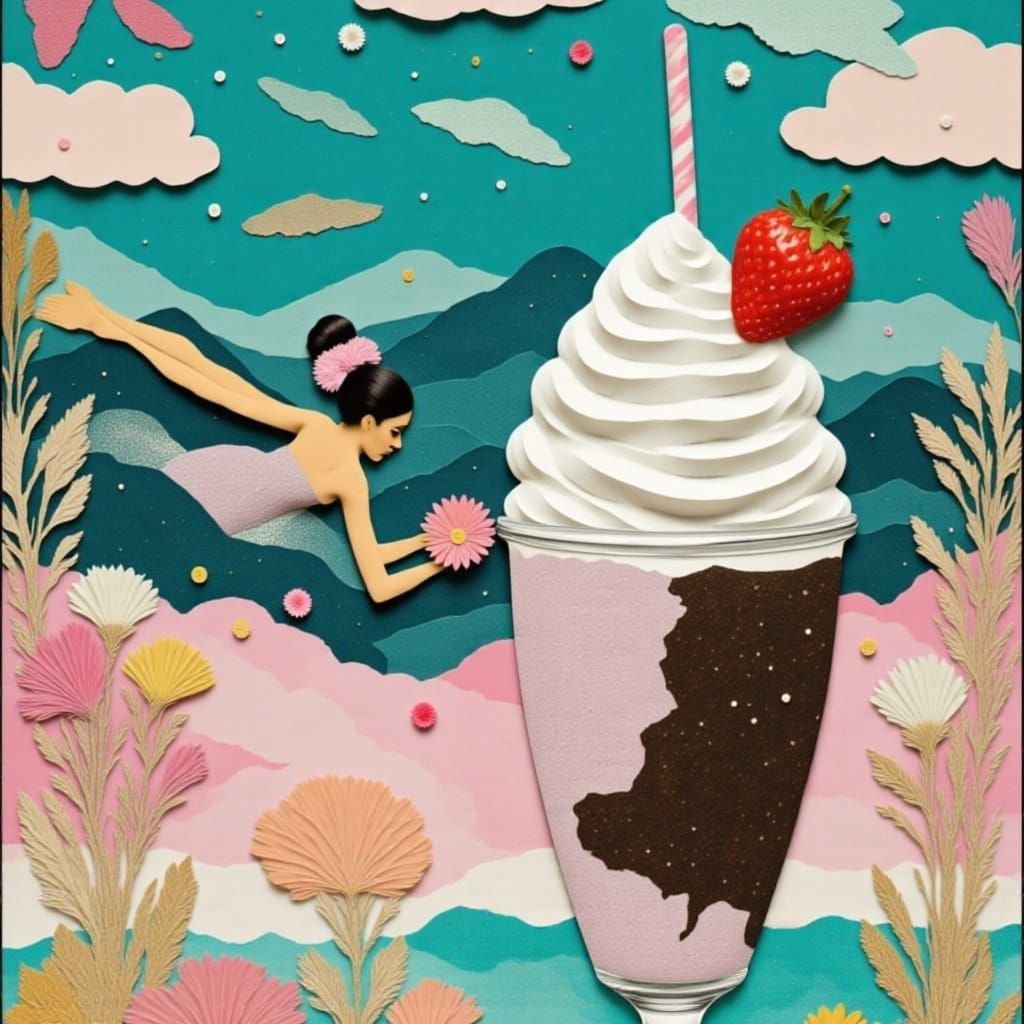 Diver Splashing into Ice Cream, a Surreal Collage