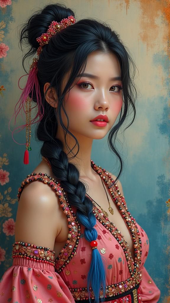 Filipina Beauty with Braided Hair in Rococo-Victorian Style