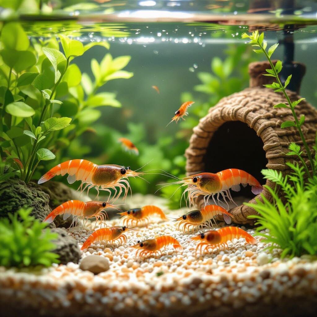Lush Cherry Shrimp Tank with Aquatic Plants