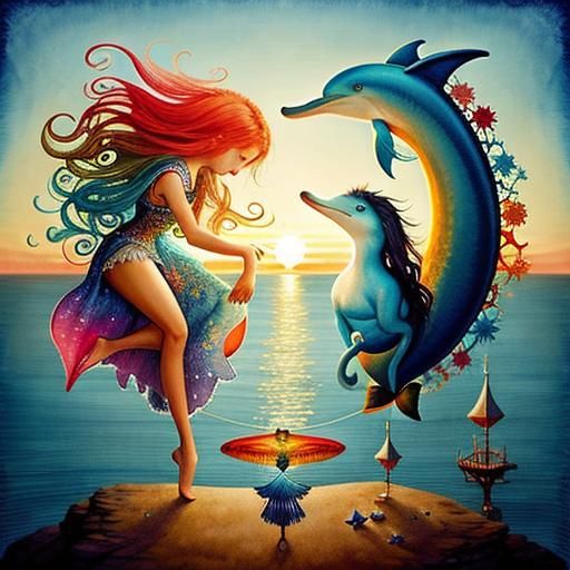 Seaside Sunset Dream: A Surreal Watercolor Painting