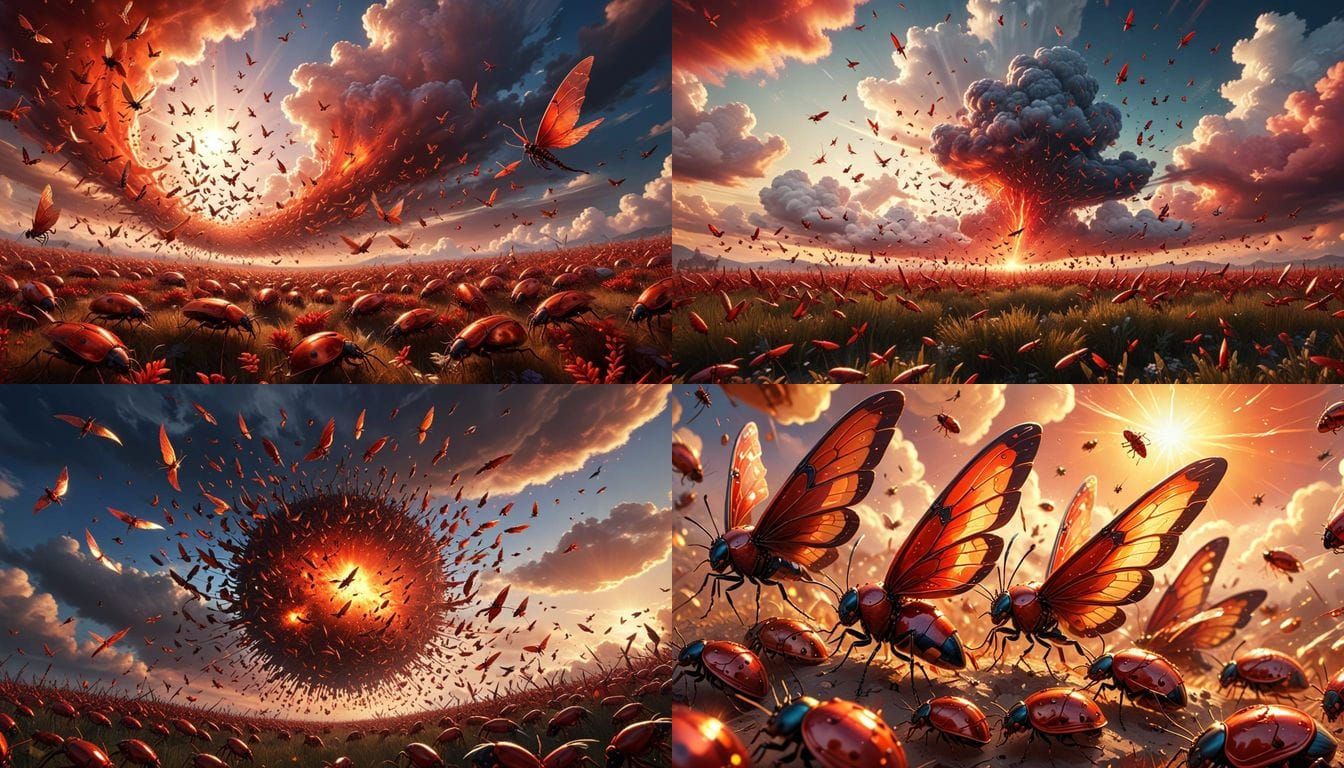 Fantasy Sky Scene with Swarm of Red Bugs
