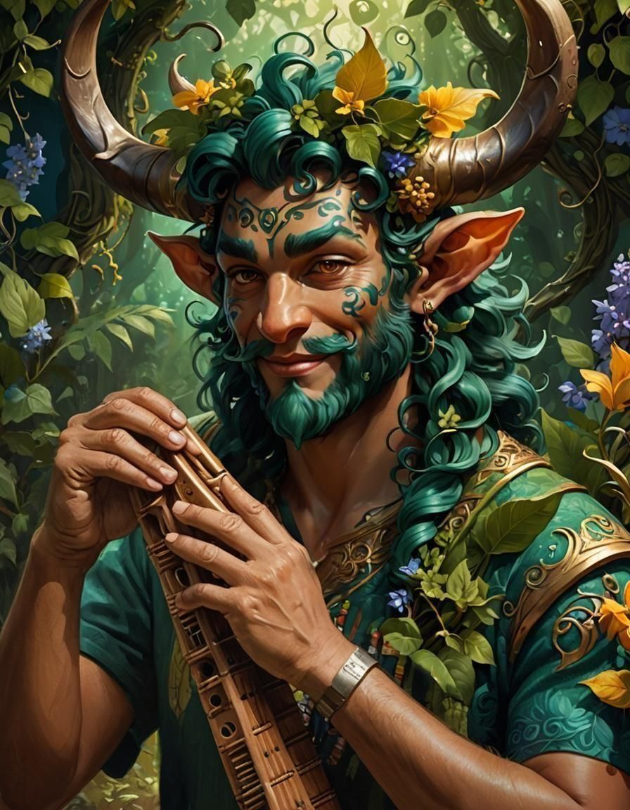 portrait of a cocky satyr bard