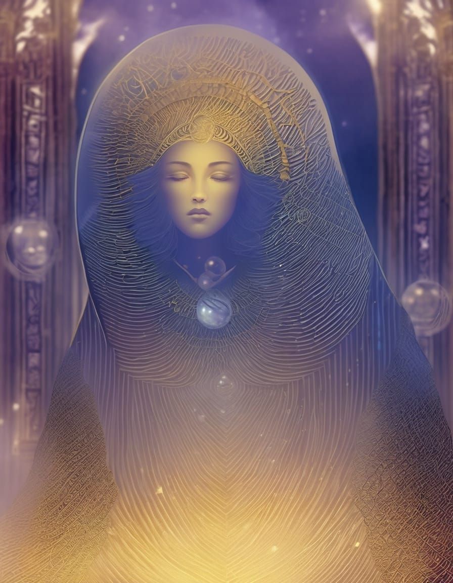 Art Nouveau Goddess Temple with Ethereal Lighting