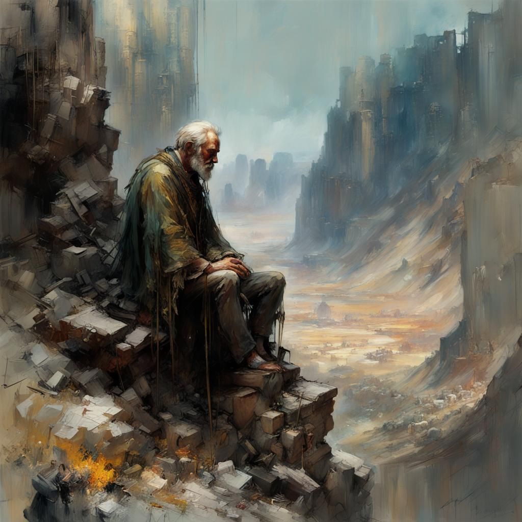 Dramatic Painting of an Old King and Wife