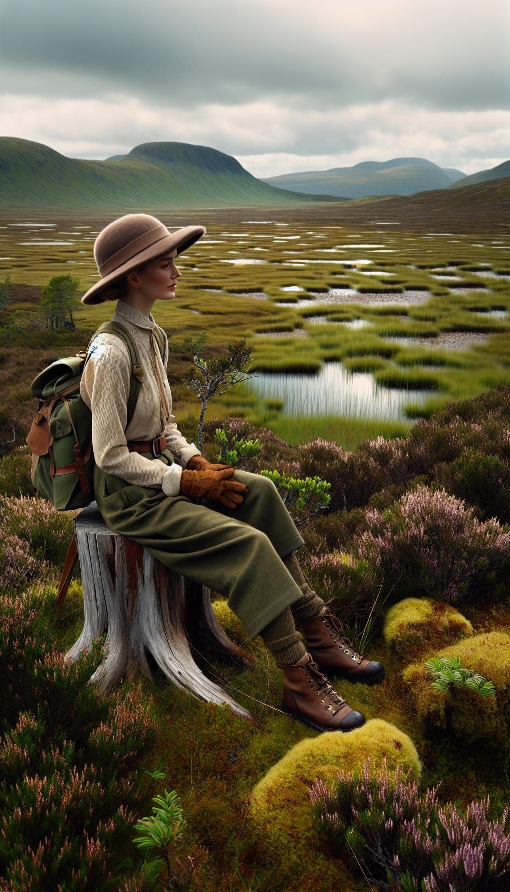 Edwardian Explorer Surveys Scottish Highlands in Oil Paintin...