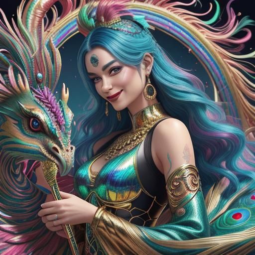 Woman with Dragon Serpent Head in Candy Art Style