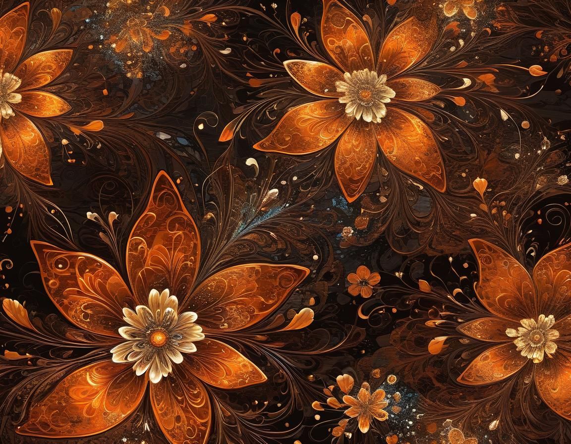 Ethereal Abstract Floral Art in Orange and Brown