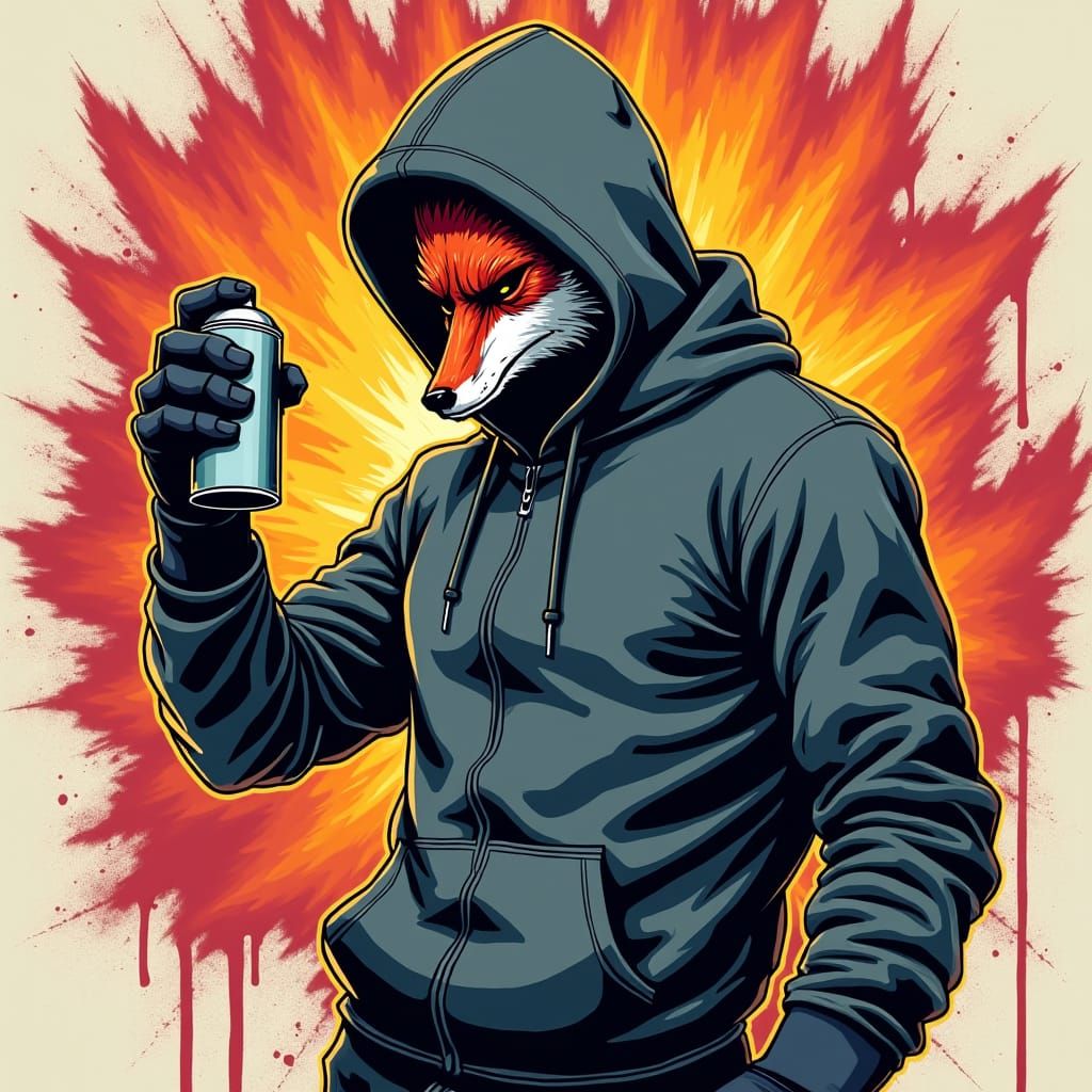 Dynamic Anime Vigilante Graffiti Artist in Action