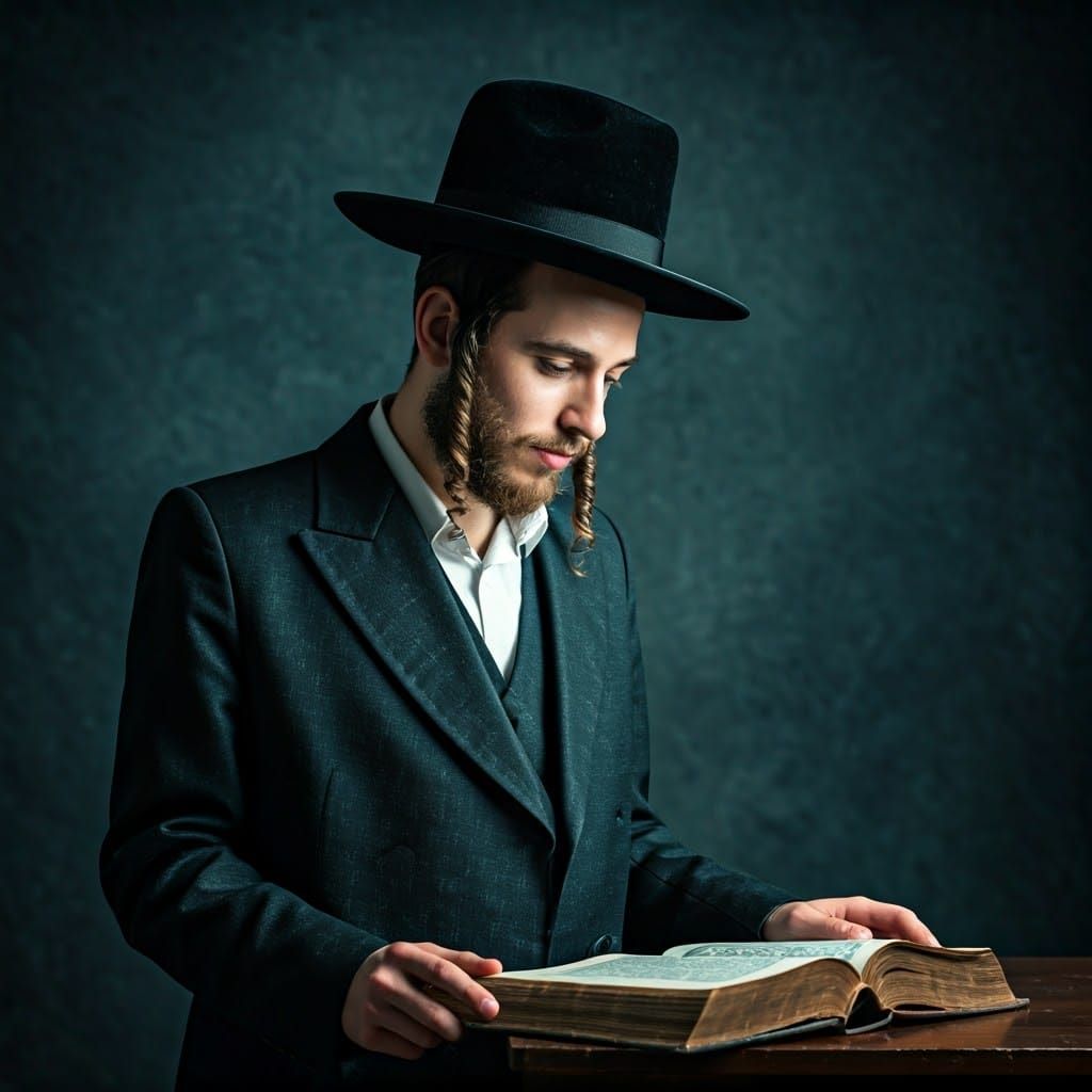 Ultra-Orthodox Jewish Man in Contemplation, Hasidic Attire