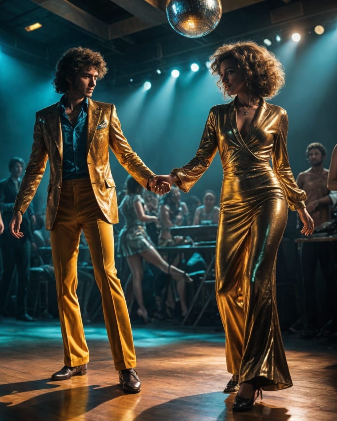 Seventies Disco Dancers in Hyperrealistic Style