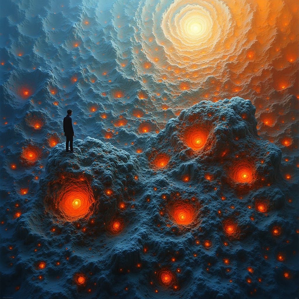 Dreamlike Landscape with Lone Figure in Surreal Style