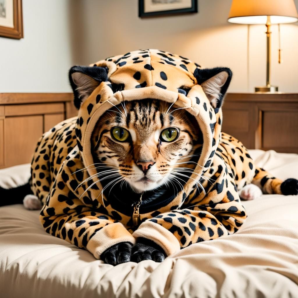 Cat in Cheetah Costume Sleeping Soundly