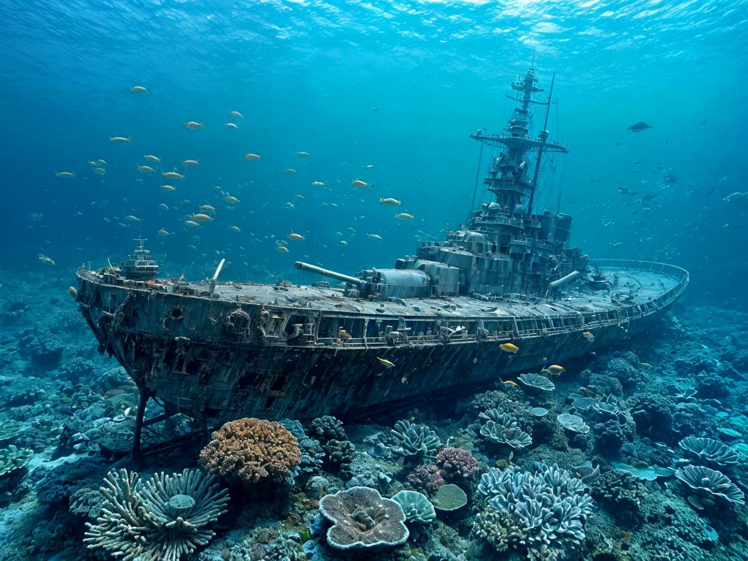 Coral Reef Reclaims Sunken Battleship