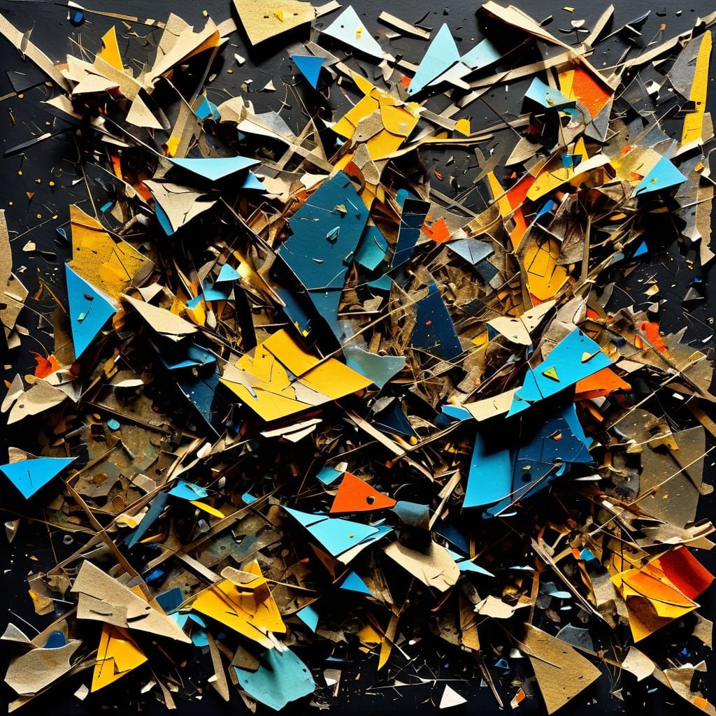 Chaotic Mixed Media Collage in Abstract Expressionism