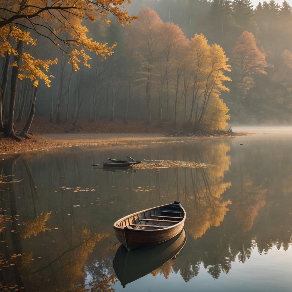 Autumn Sunrise on Serene Lake: A Cinematic Film Still