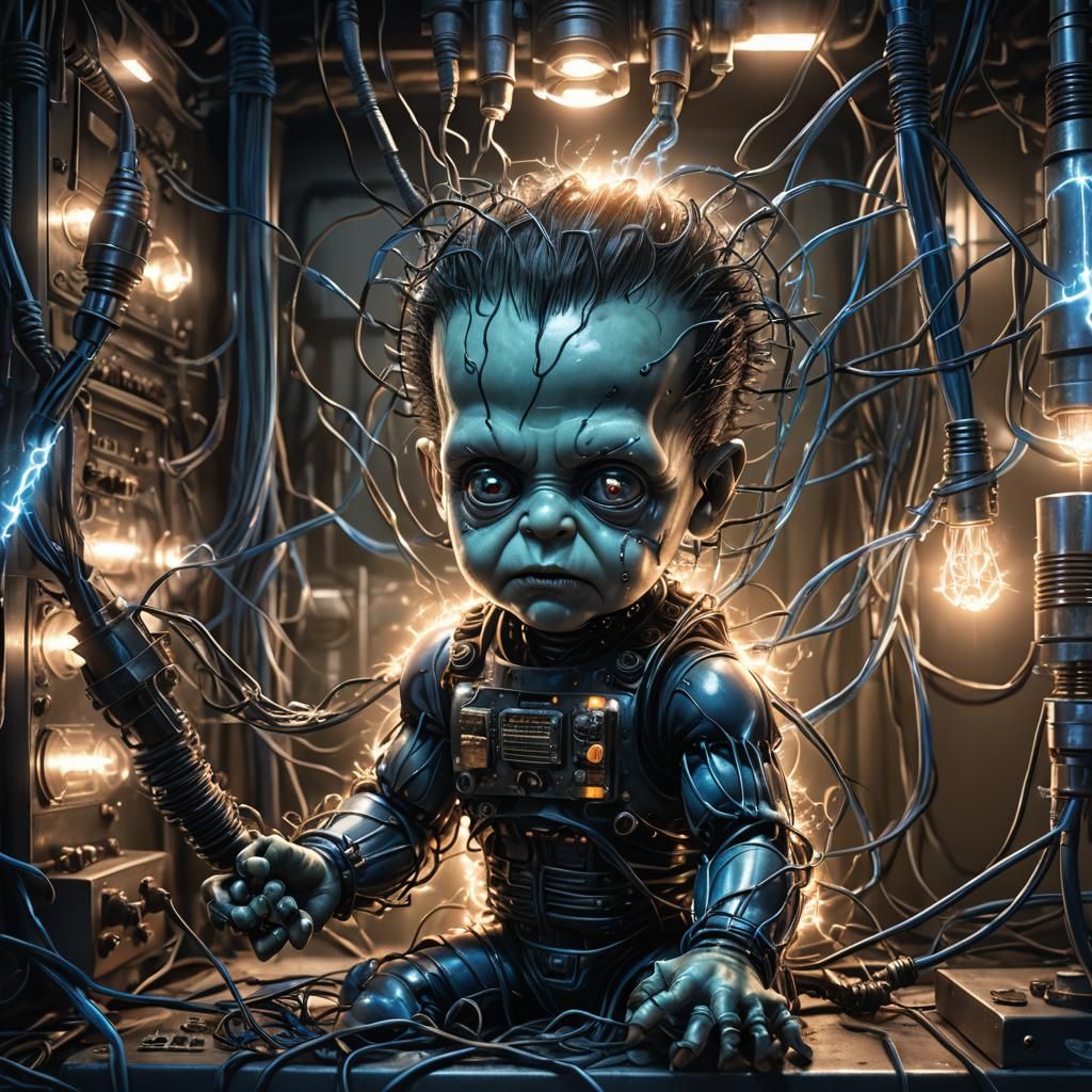 Frankenstein playing in an Electrical laboratory