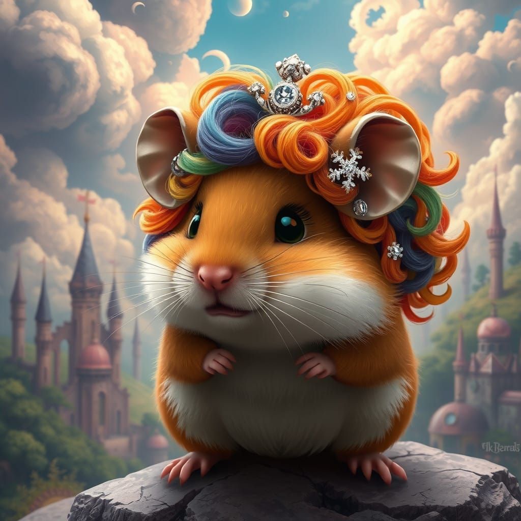 Whimsical Hamster in Lavish Fantasy Wig